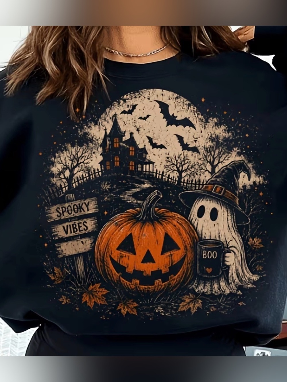 Fall Ghost Pumpkin Custom Crewneck Sweater